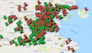 Map of Dublin showing available and taken spots for Dublin Canvas