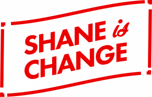 decorative logotype with text saying Shane is Change